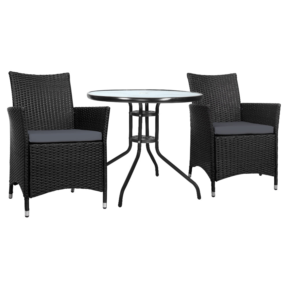 3 Piece Wicker Outdoor Bistro Set - Black - Homecoze