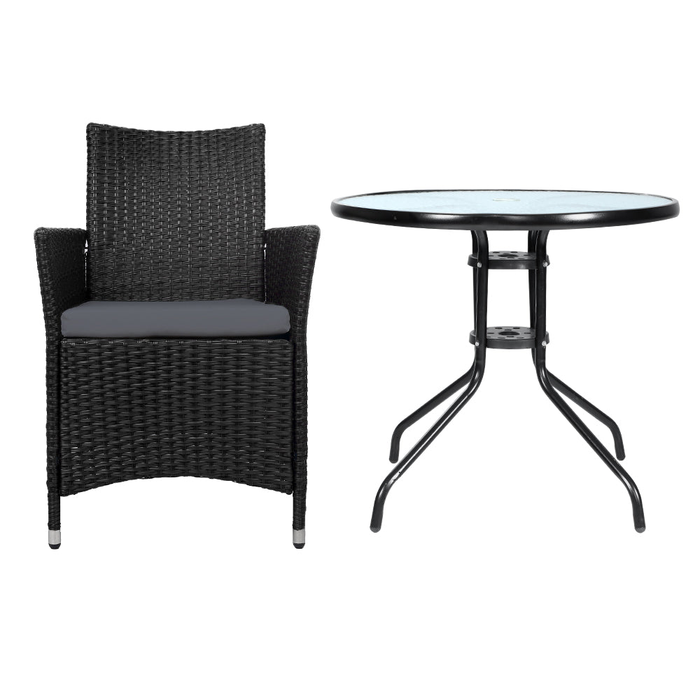 3 Piece Wicker Outdoor Bistro Set - Black - Homecoze