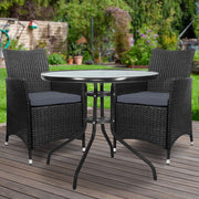 3 Piece Wicker Outdoor Bistro Set - Black - Homecoze