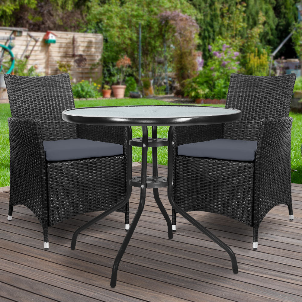3 Piece Wicker Outdoor Bistro Set - Black - Homecoze