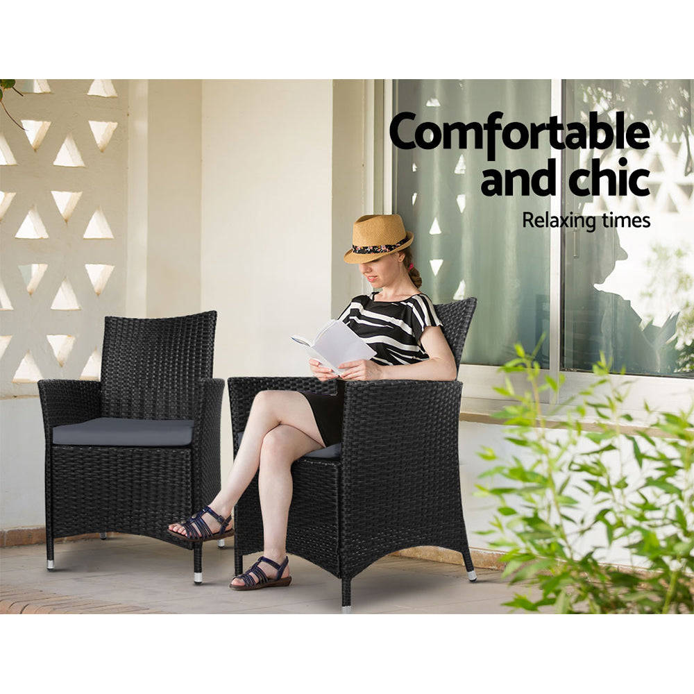 3 Piece Wicker Outdoor Bistro Set - Black - Homecoze