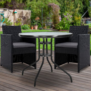 3PC Outdoor Patio Glass Table & Wicker Chair Bistro Patio Set - Black Homecoze