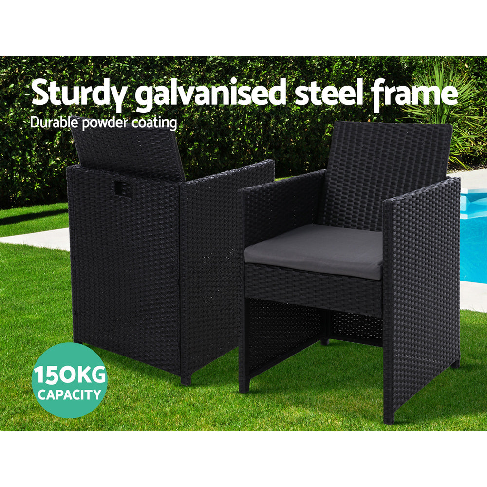 3PC Outdoor Patio Glass Table & Wicker Chair Bistro Patio Set - Black Homecoze