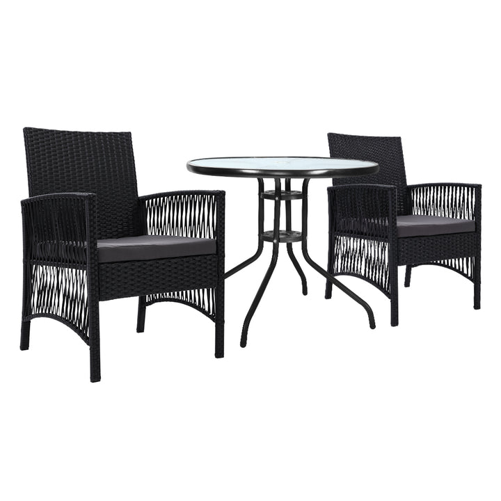 3 Piece Wicker Outdoor Bistro Table & Chair Set - Black Homecoze