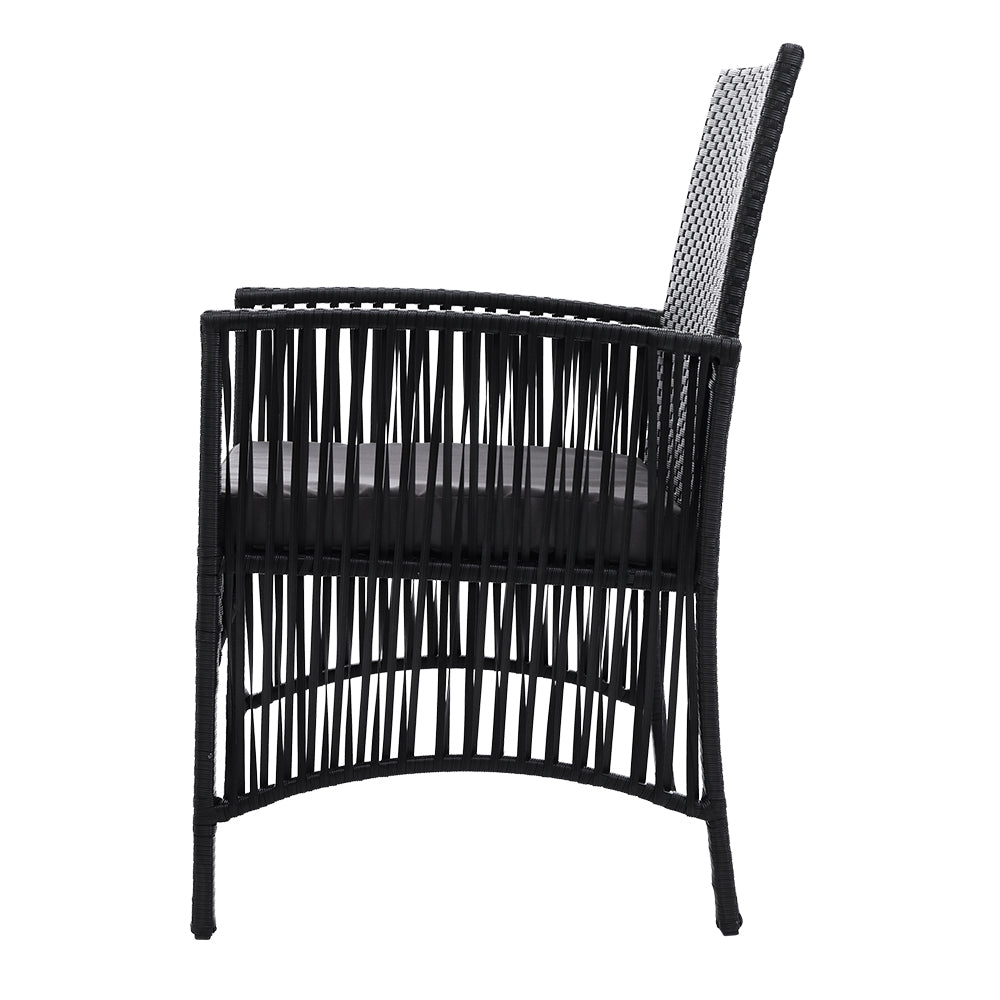 3 Piece Wicker Outdoor Bistro Table & Chair Set - Black - Homecoze