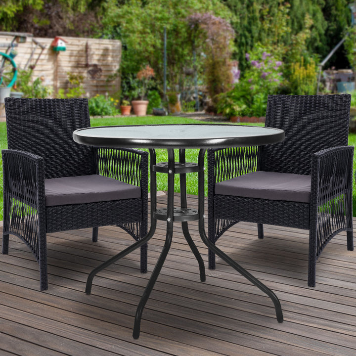 3 Piece Wicker Outdoor Bistro Table & Chair Set - Black Homecoze