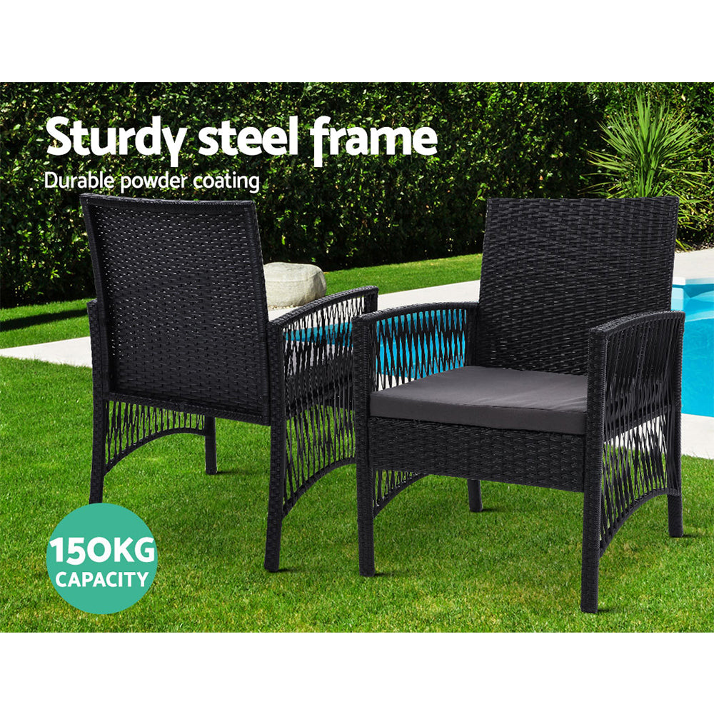 3 Piece Wicker Outdoor Bistro Table & Chair Set - Black - Homecoze