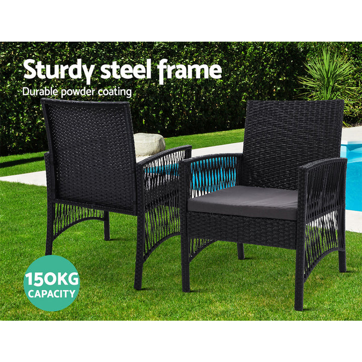 3 Piece Wicker Outdoor Bistro Table & Chair Set - Black Homecoze