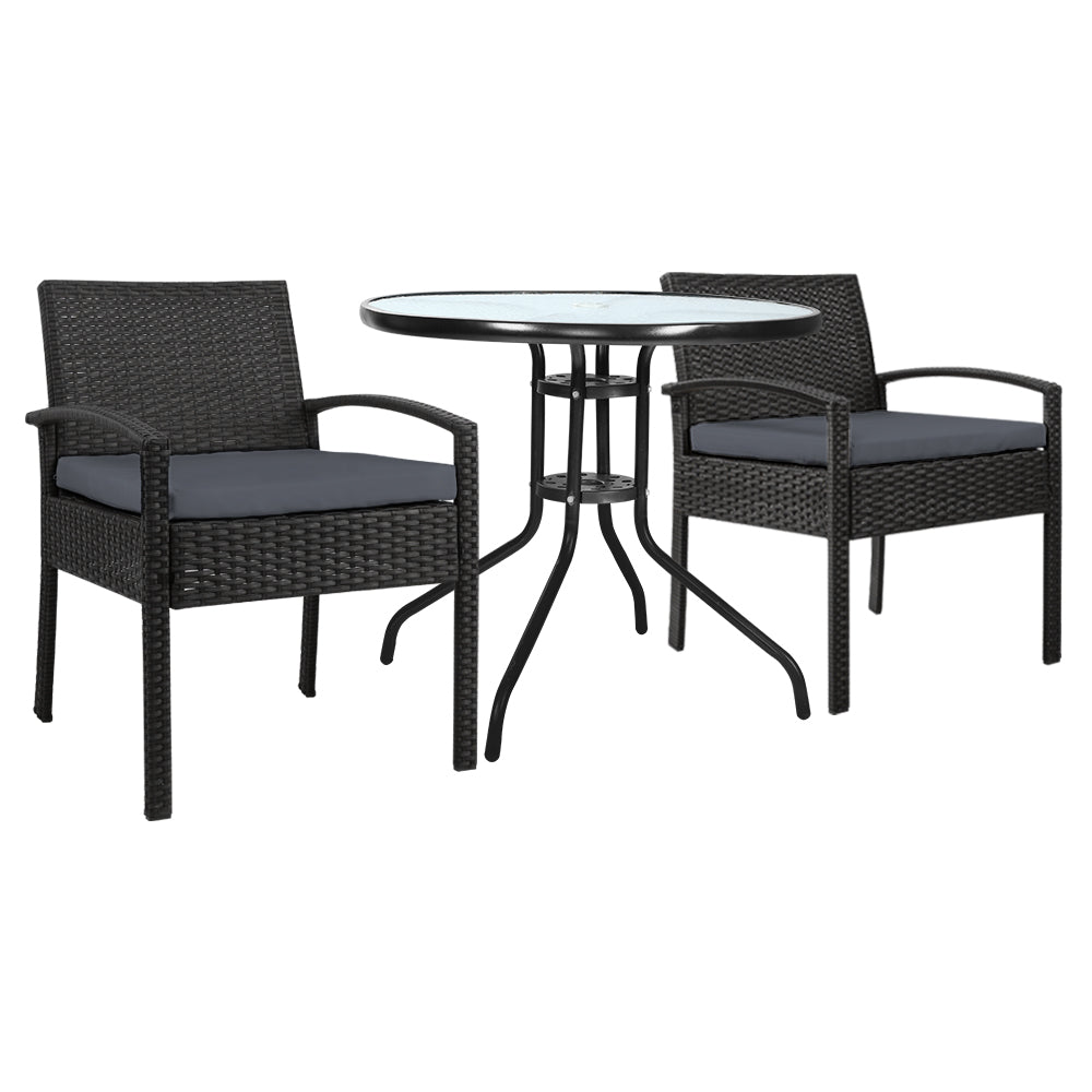 3 Piece Wicker Outdoor Bistro Set - Black - Homecoze