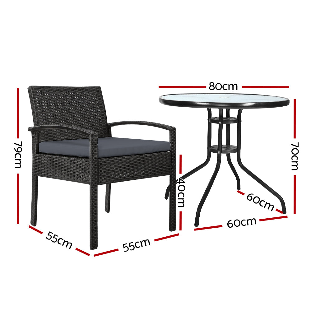 3 Piece Wicker Outdoor Bistro Set - Black - Homecoze