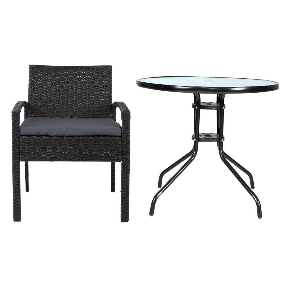 3 Piece Wicker Outdoor Bistro Set - Black - Homecoze