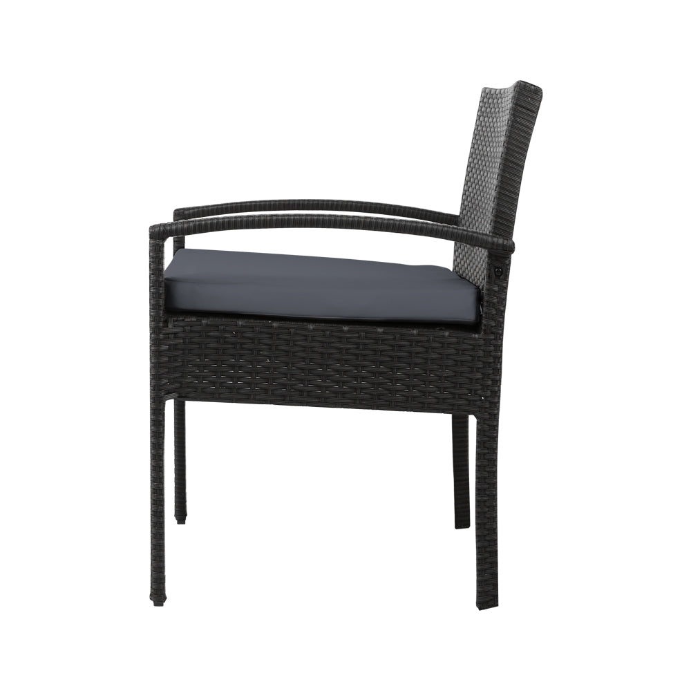 3 Piece Wicker Outdoor Bistro Set - Black - Homecoze
