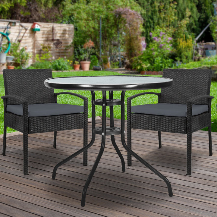 3 Piece Wicker Outdoor Bistro Set - Black Homecoze