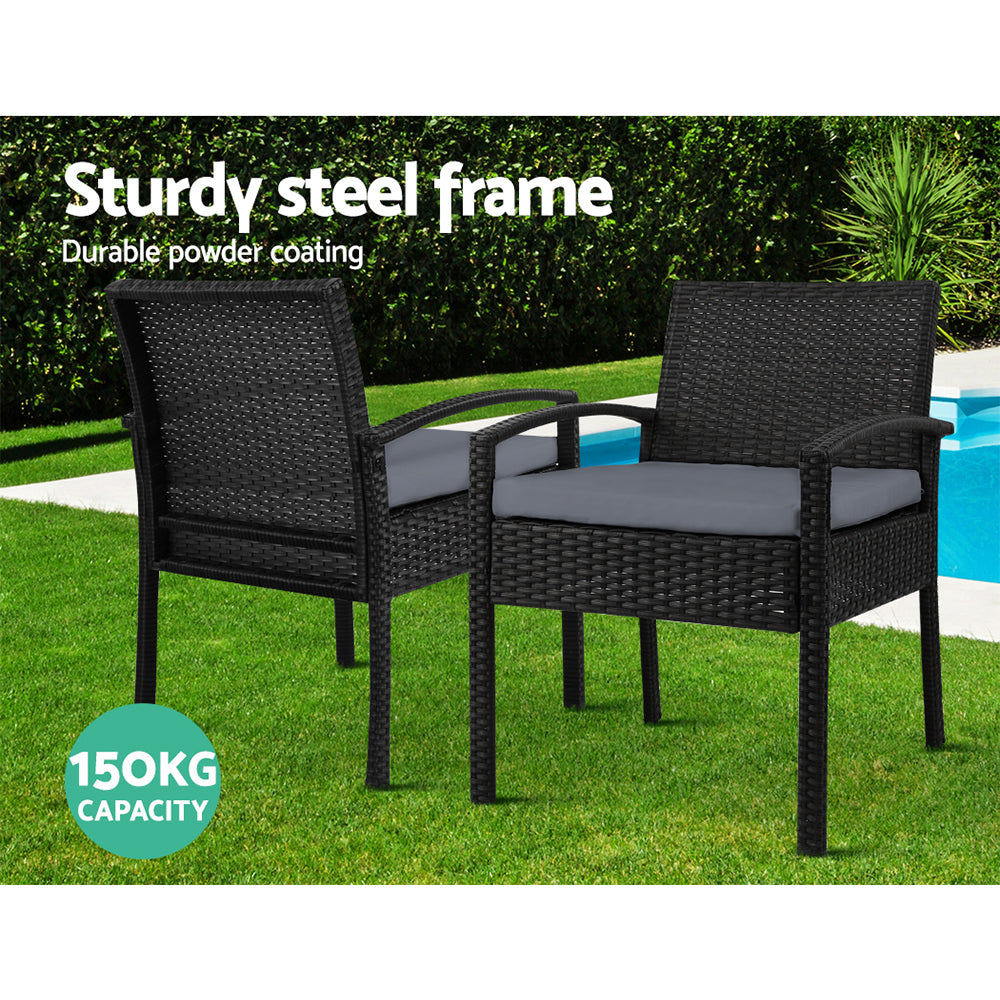 3 Piece Wicker Outdoor Bistro Set - Black - Homecoze