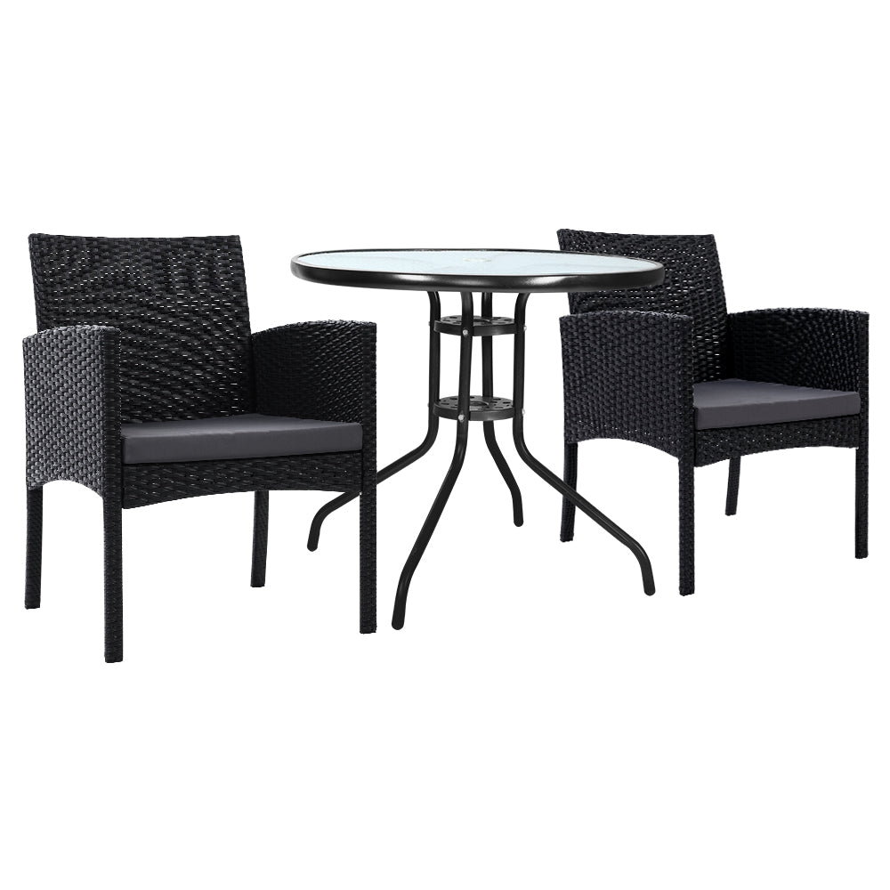 3 Piece Wicker Outdoor Bistro Set - Black - Homecoze