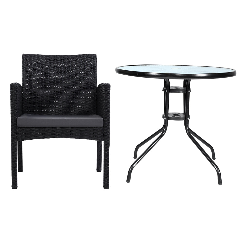 3 Piece Wicker Outdoor Bistro Set - Black - Homecoze