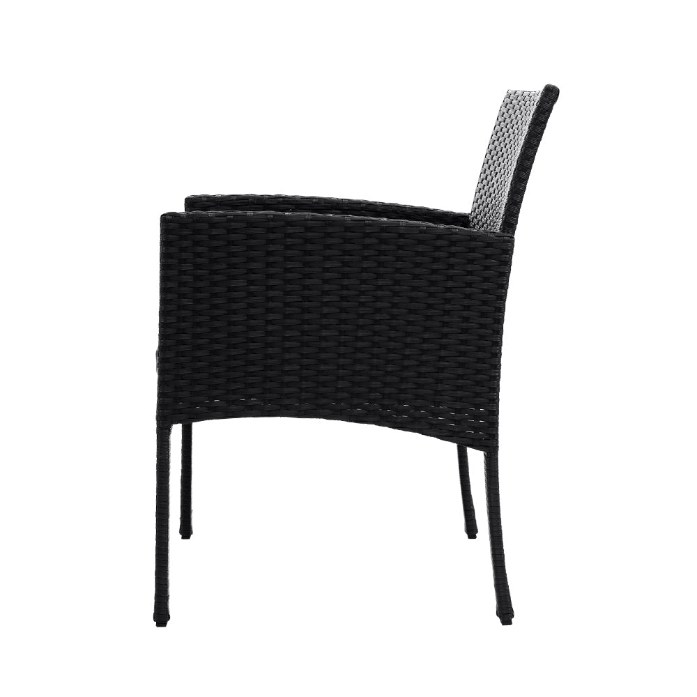 3 Piece Wicker Outdoor Bistro Set - Black - Homecoze