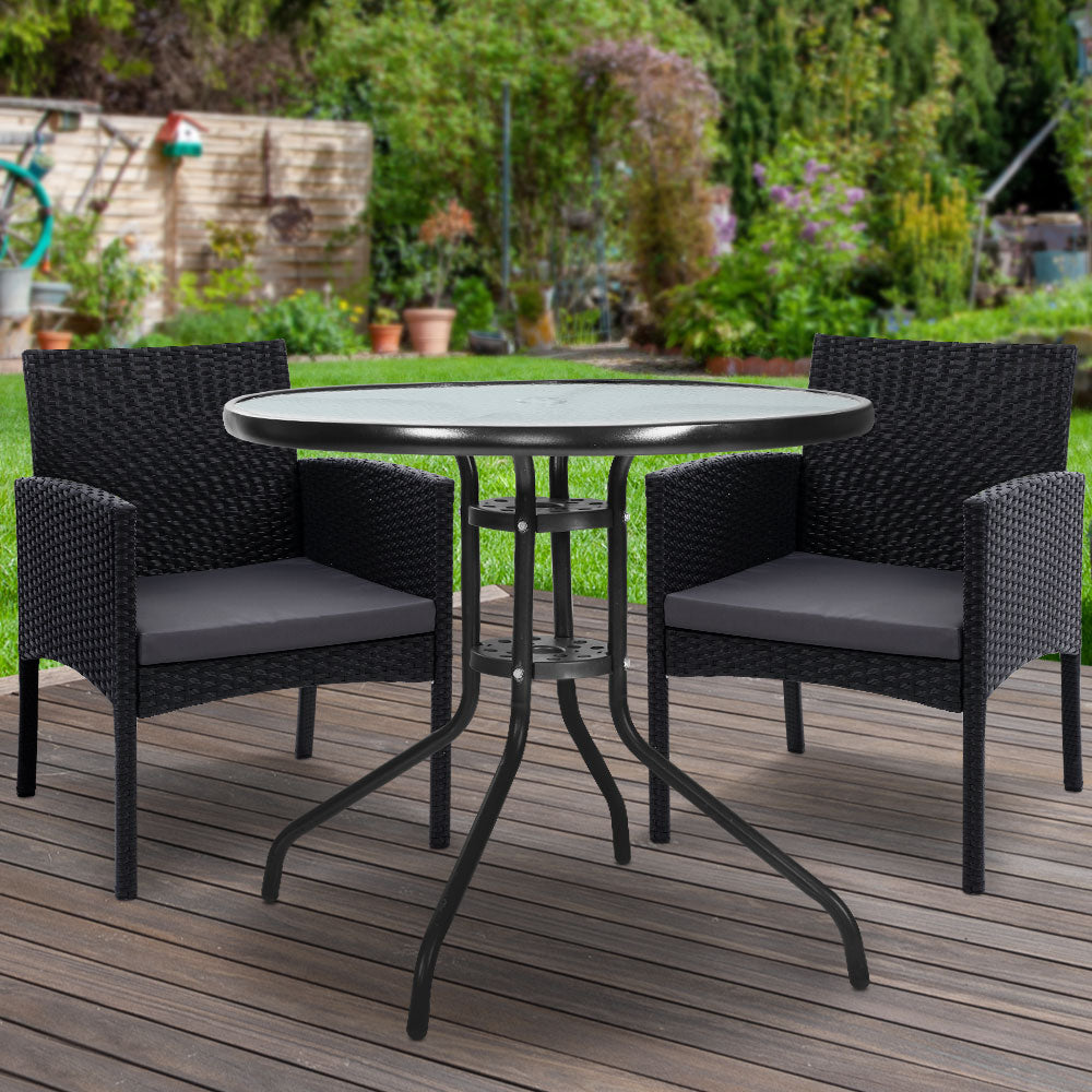 3 Piece Wicker Outdoor Bistro Set - Black - Homecoze