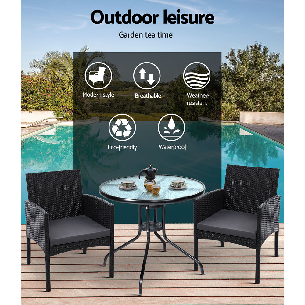 3 Piece Wicker Outdoor Bistro Set - Black - Homecoze