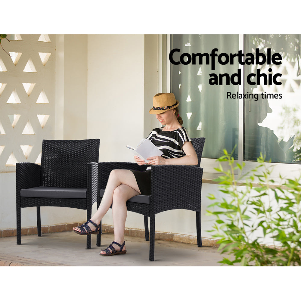 3 Piece Wicker Outdoor Bistro Set - Black - Homecoze