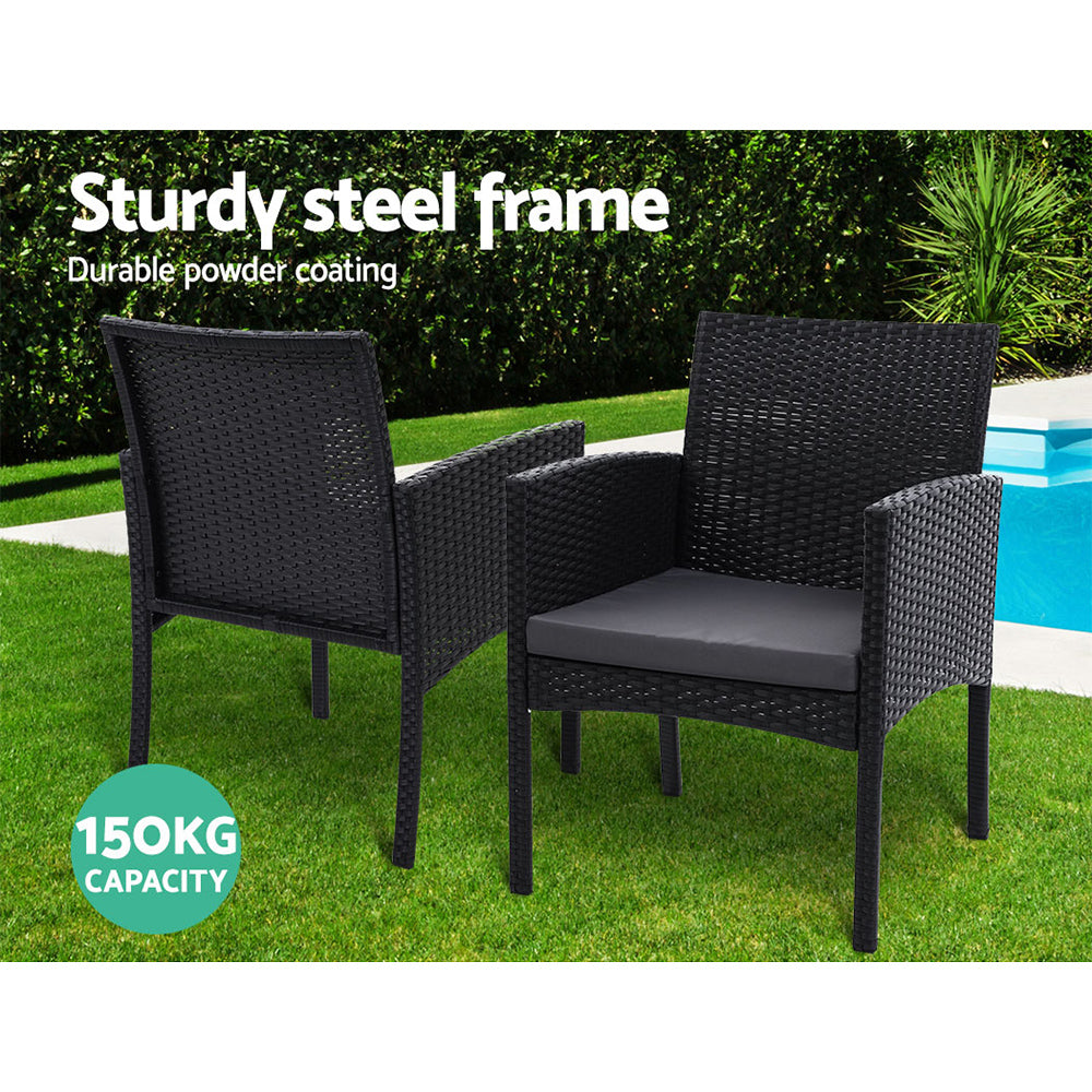 3 Piece Wicker Outdoor Bistro Set - Black - Homecoze