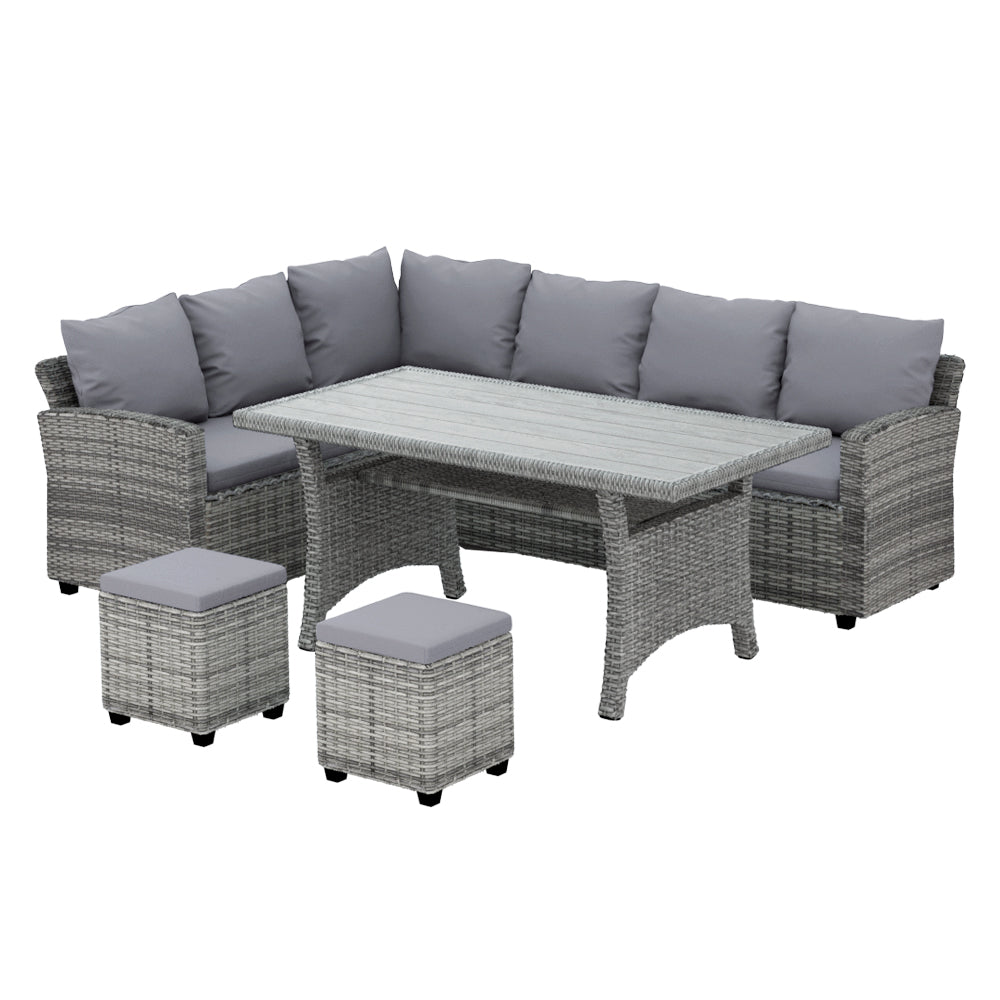 9-Seater Outdoor Wicker Dining Set Lounge Table & Chairs - Mixed Grey Homecoze