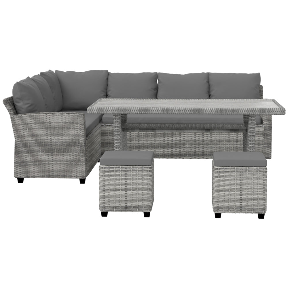 9-Seater Outdoor Wicker Dining Set Lounge Table & Chairs - Mixed Grey Homecoze