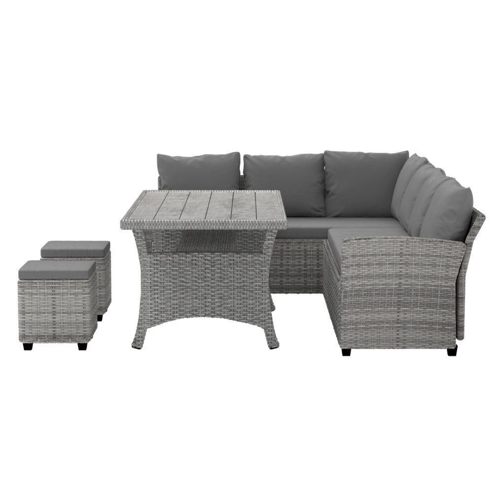 9-Seater Outdoor Wicker Dining Set Lounge Table & Chairs - Mixed Grey Homecoze