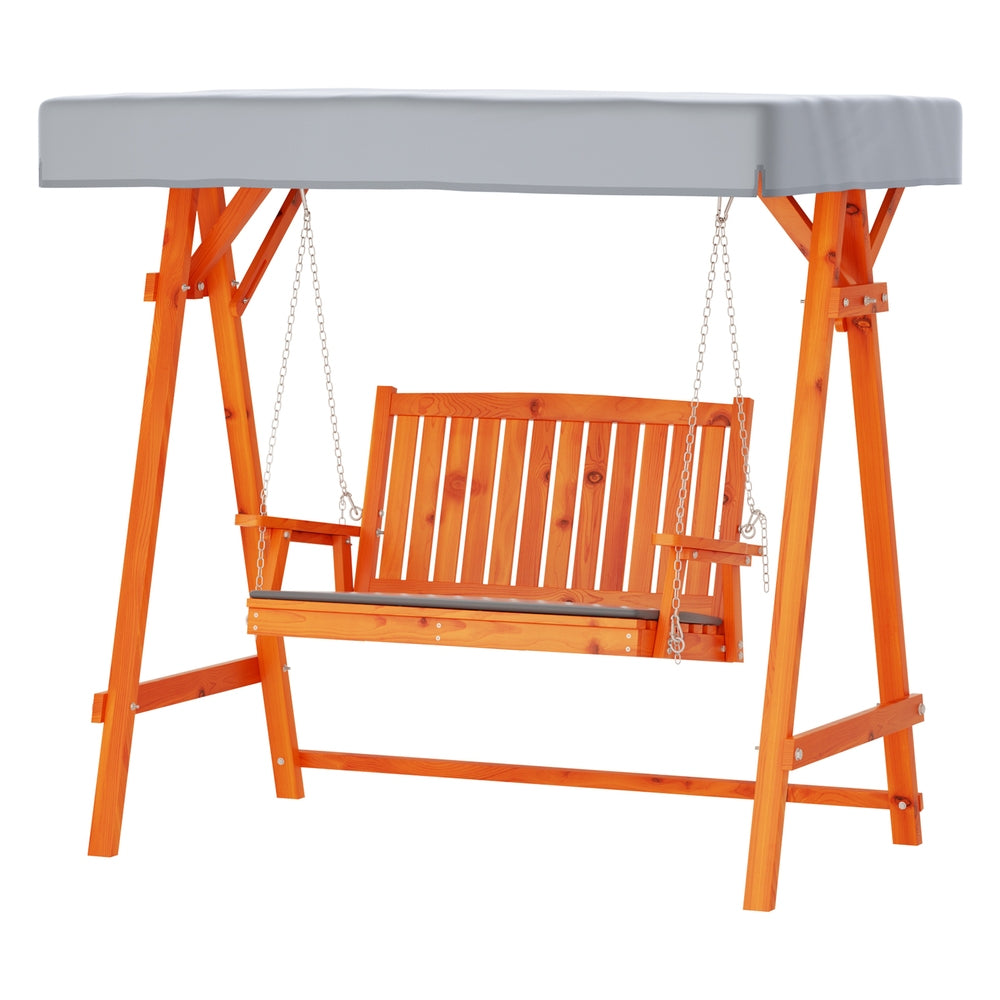 Outdoor Wooden Swing Chair 2 Seater Bench Seat with Canopy - Light Brown & Charcoal - Homecoze