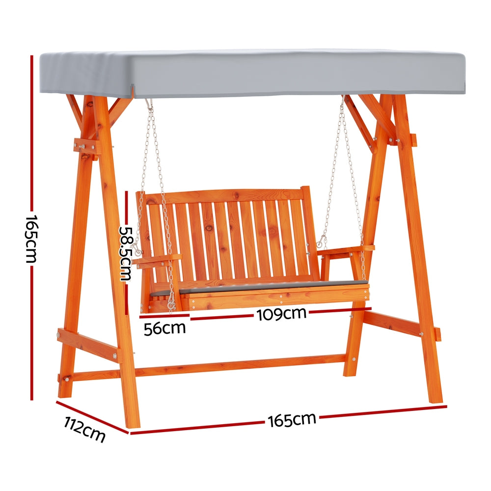 Outdoor Wooden Swing Chair 2 Seater Bench Seat with Canopy - Light Brown & Charcoal - Homecoze