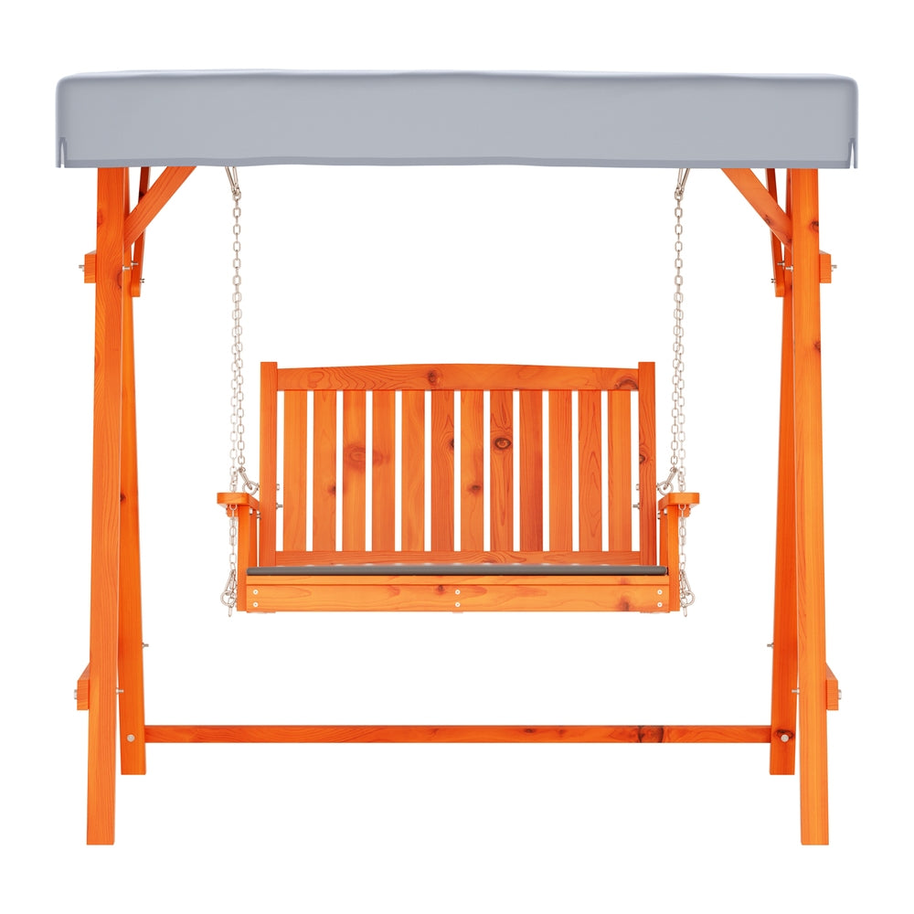 Outdoor Wooden Swing Chair 2 Seater Bench Seat with Canopy - Light Brown & Charcoal - Homecoze