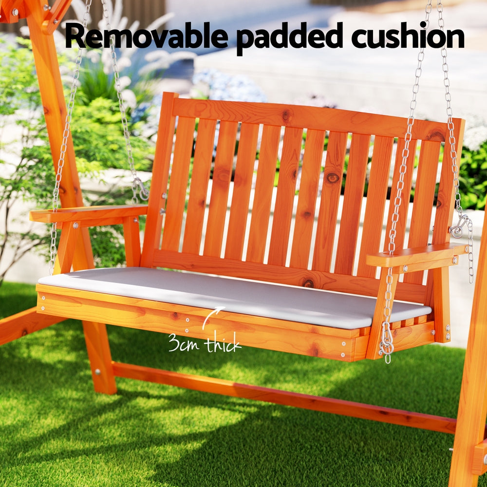 Outdoor Wooden Swing Chair 2 Seater Bench Seat with Canopy - Light Brown & Charcoal - Homecoze