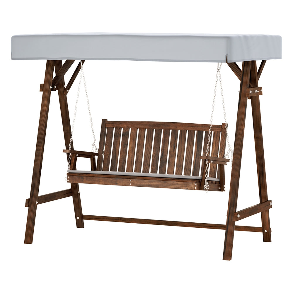 Outdoor Wooden Swing Chair 3 Seater Bench Seat with Canopy - Brown & Charcoal Homecoze