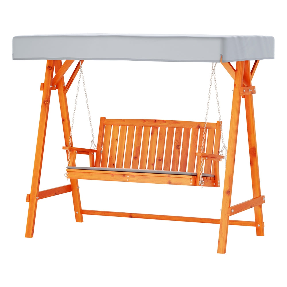 Outdoor Wooden Swing Chair 3 Seater Bench Seat with Canopy - Light Brown & Charcoal - Homecoze