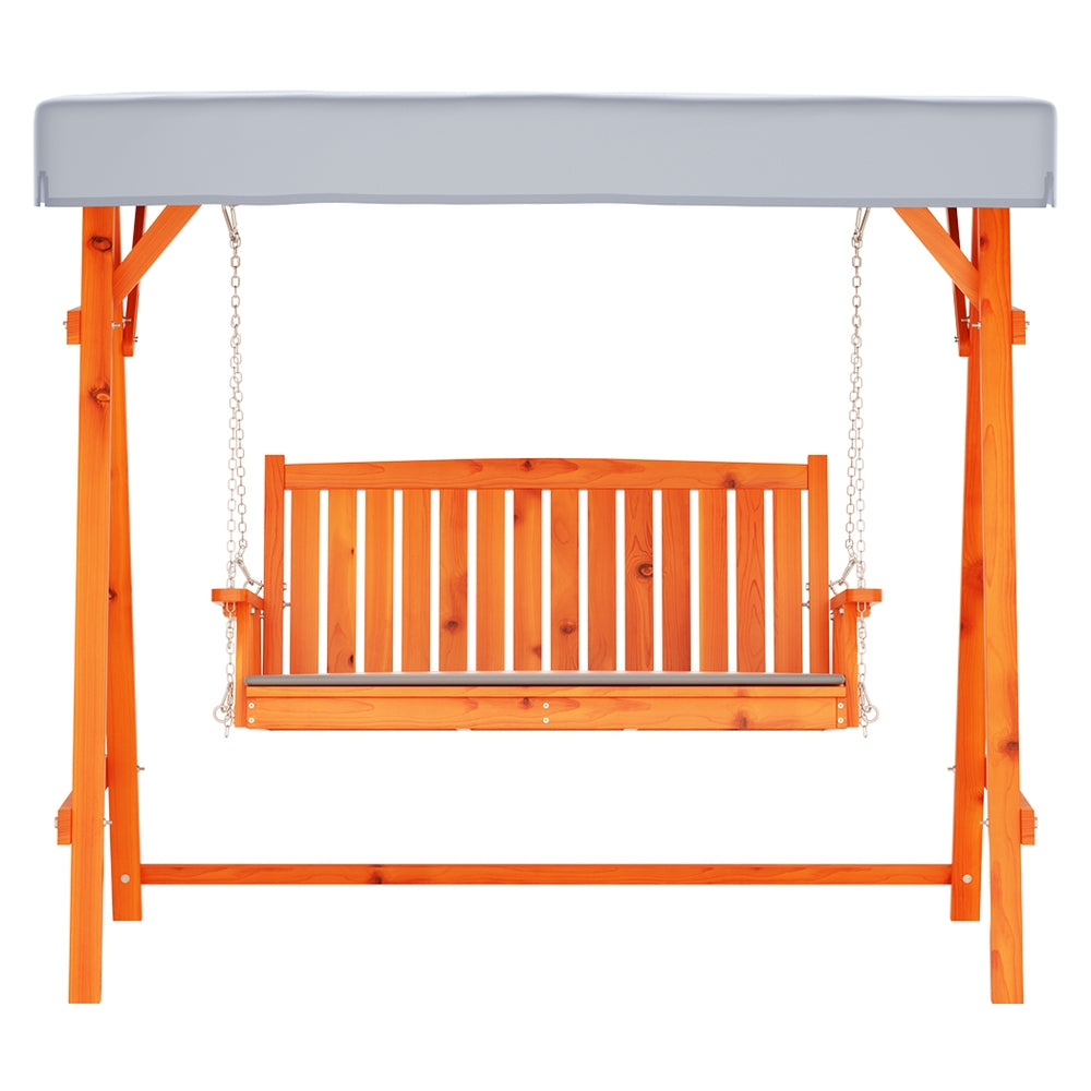 Outdoor Wooden Swing Chair 3 Seater Bench Seat with Canopy - Light Brown & Charcoal - Homecoze