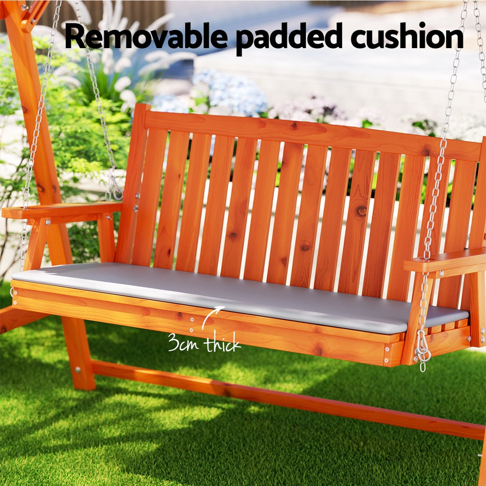 Outdoor Wooden Swing Chair 3 Seater Bench Seat with Canopy - Light Brown & Charcoal - Homecoze