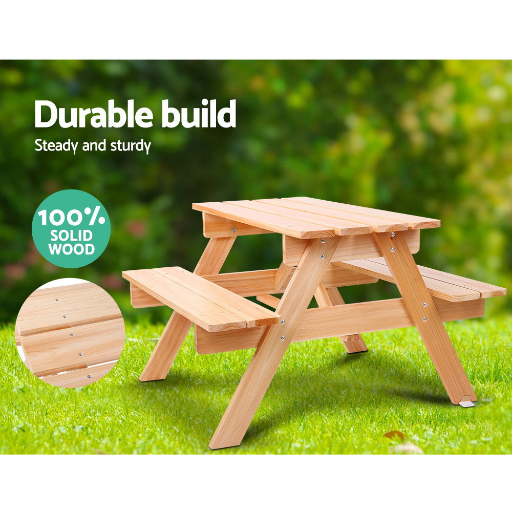 Kids Mini Wooden Picnic Table Bench Set - Natural - Homecoze