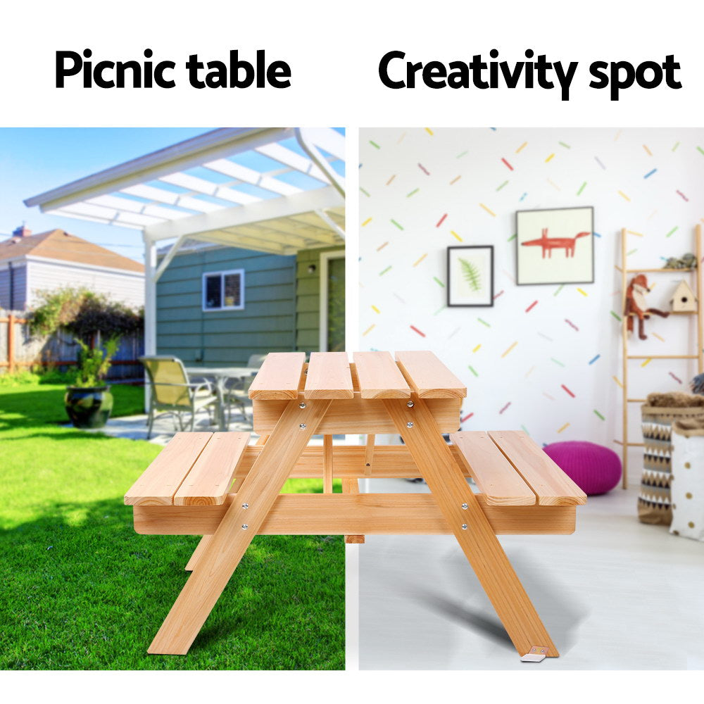 Kids Mini Wooden Picnic Table Bench Set - Natural - Homecoze