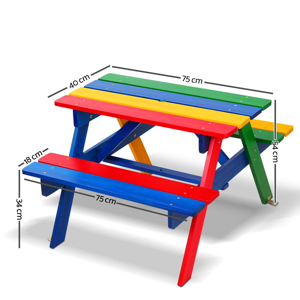 Kids Mini Wooden Picnic Table Set with Umbrella - Multicolour - Homecoze