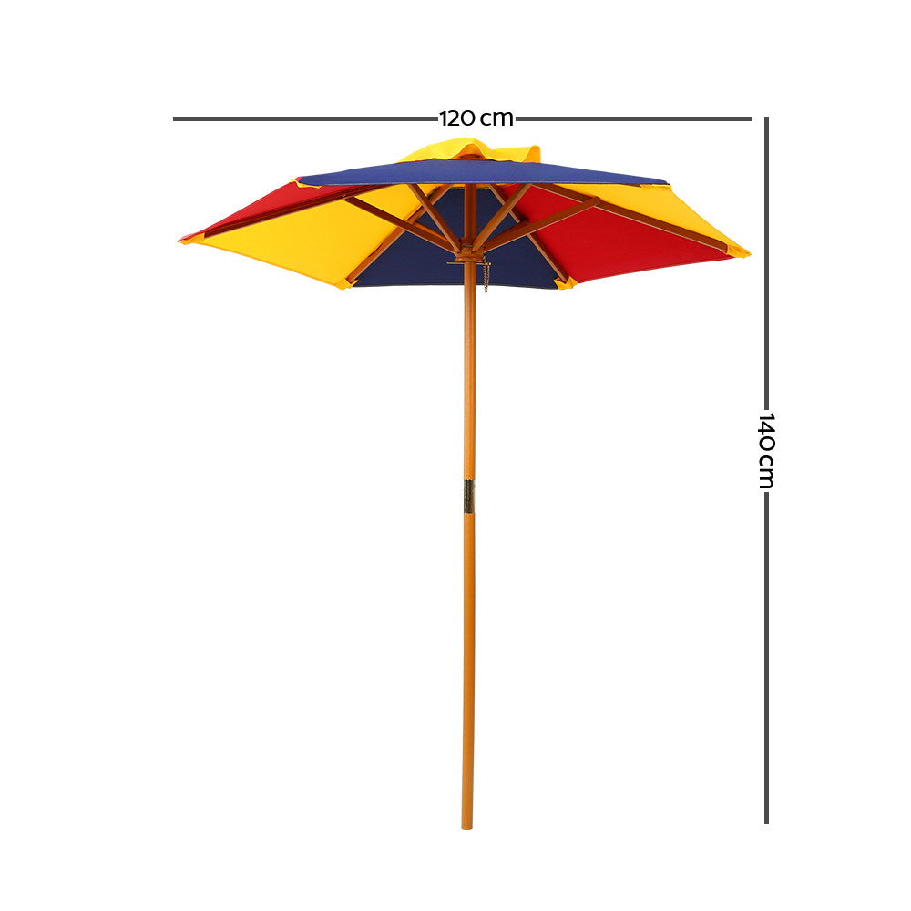 Kids Mini Wooden Picnic Table Set with Umbrella - Multicolour - Homecoze