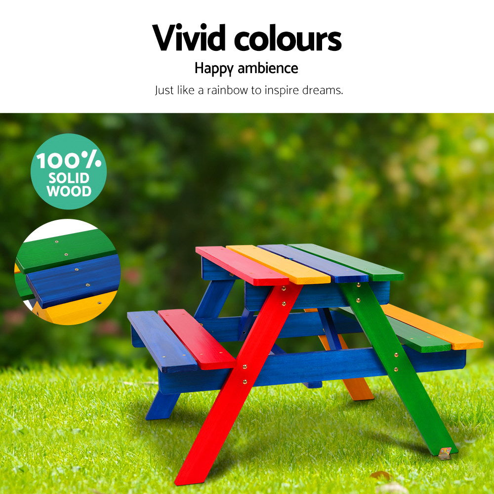 Kids Mini Wooden Picnic Table Set with Umbrella - Multicolour - Homecoze
