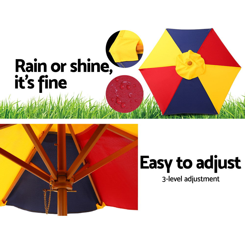 Kids Mini Wooden Picnic Table Set with Umbrella - Multicolour - Homecoze