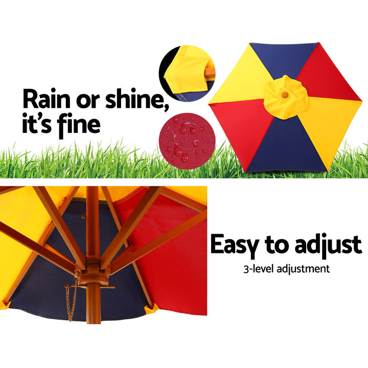 Kids Mini Wooden Picnic Table Set with Umbrella - Muilticolour