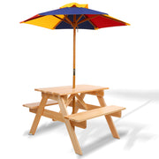 Kids Mini Wooden Picnic Table Set with Umbrella - Natural - Homecoze