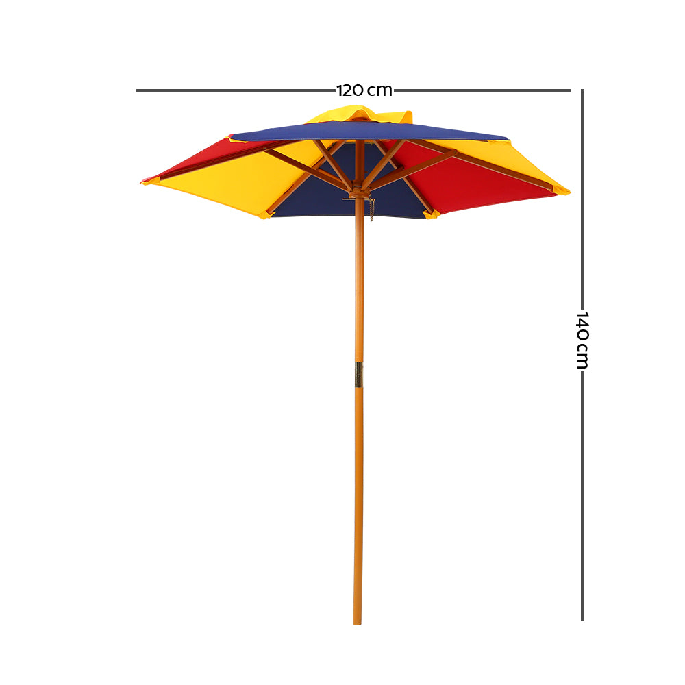 Kids Mini Wooden Picnic Table Set with Umbrella - Natural - Homecoze