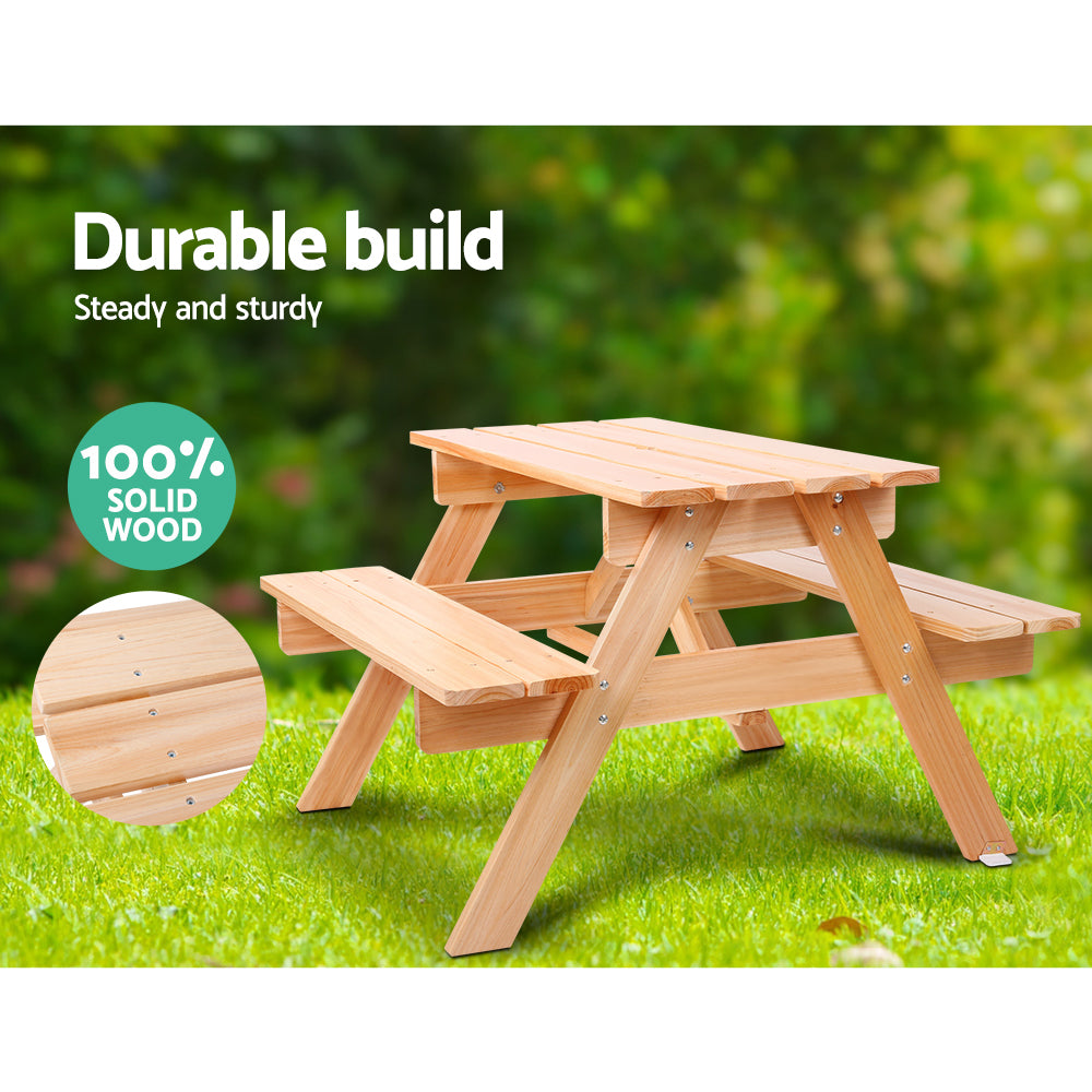 Kids Mini Wooden Picnic Table Set with Umbrella - Natural - Homecoze