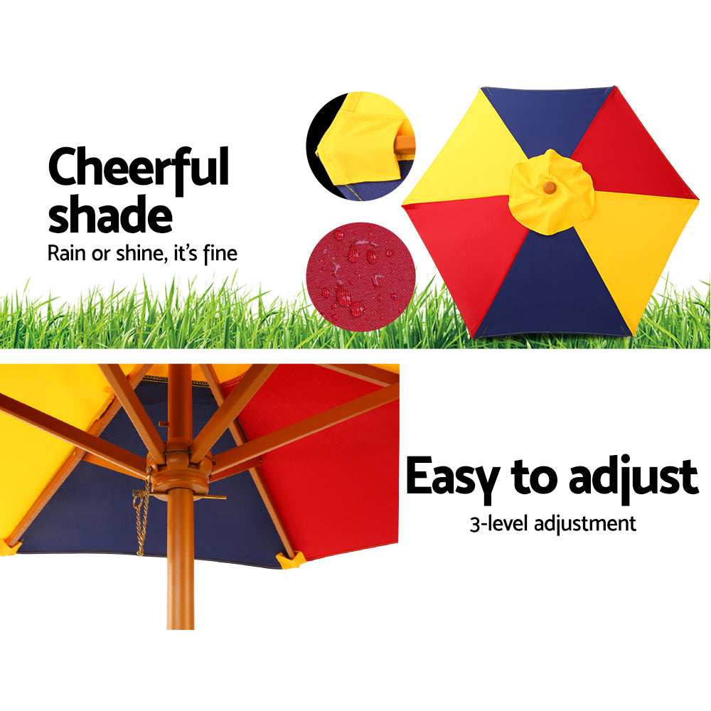 Kids Mini Wooden Picnic Table Set with Umbrella - Natural - Homecoze