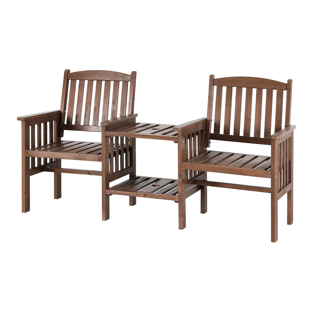 Wooden Loveseat Table & Chair Patio Outdoor Furniture Set - Brown Homecoze