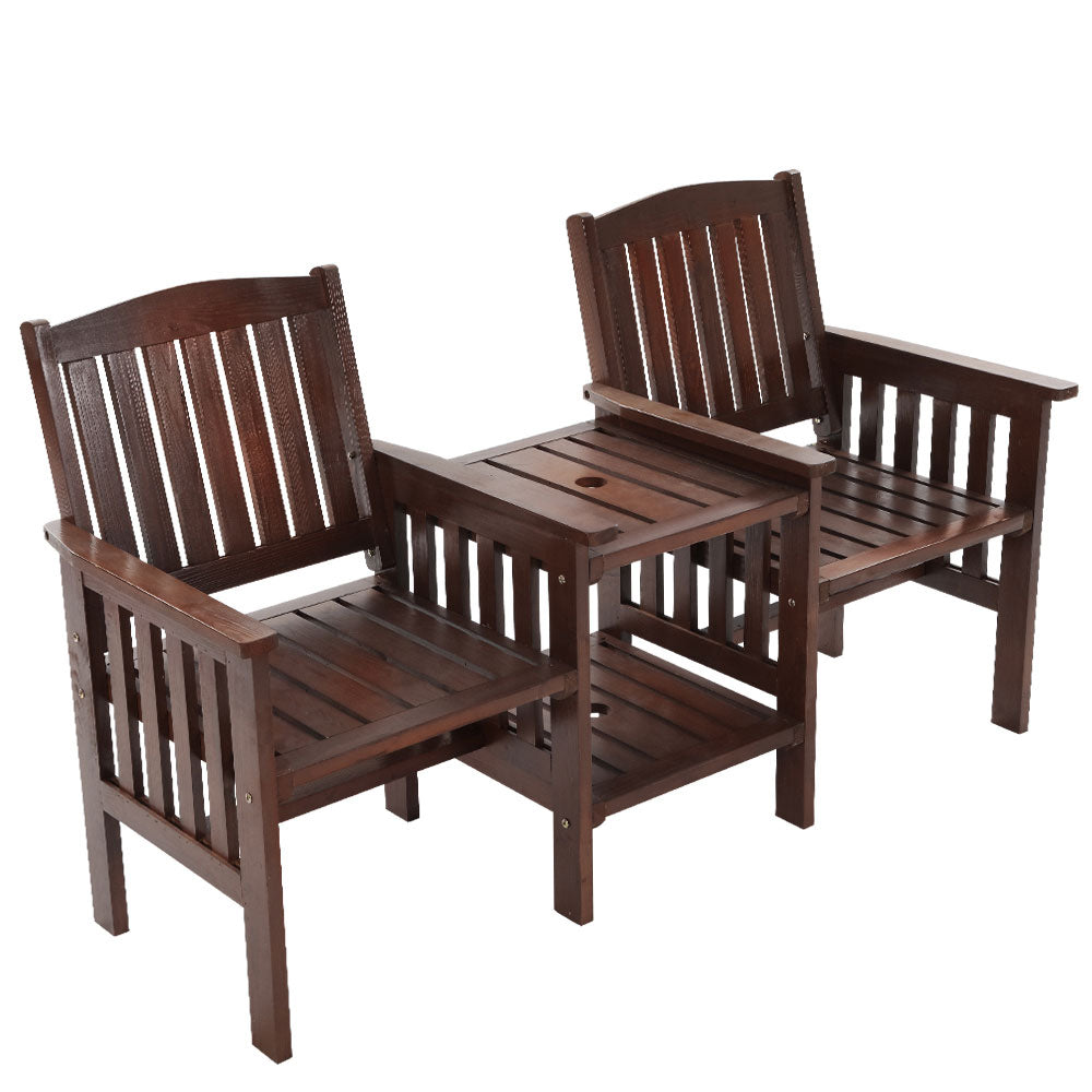 2-Seater Wooden Loveseat Patio Set - Dark Brown - Homecoze