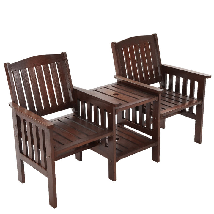 Wooden Loveseat Table & Chair Patio Outdoor Furniture Set - Charcoal Brown Homecoze